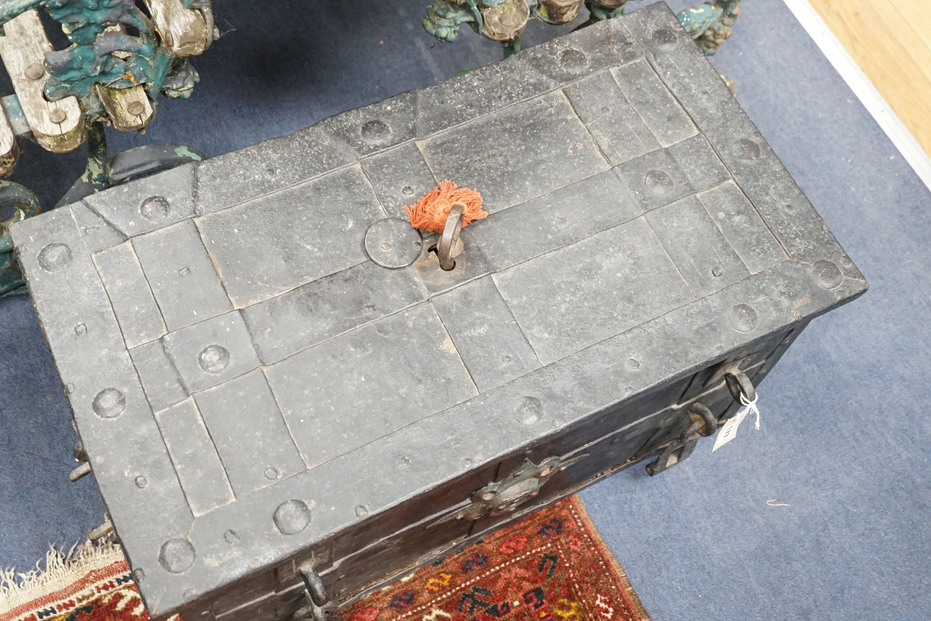 A 17th/18th century German ironbound 'Armada' chest, with key